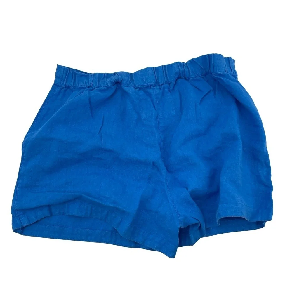 Frank & Eileen Womens Shorts Pull-On Relaxed Blue 100% Linen Small